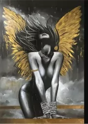 Diamentowa Mozaika Kobieta akt anioł czarno-złoty NO-1009331