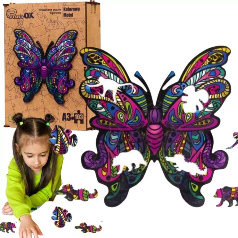 Puzzle drewniane eko 103. Kolorowy motyl - tantis.pl