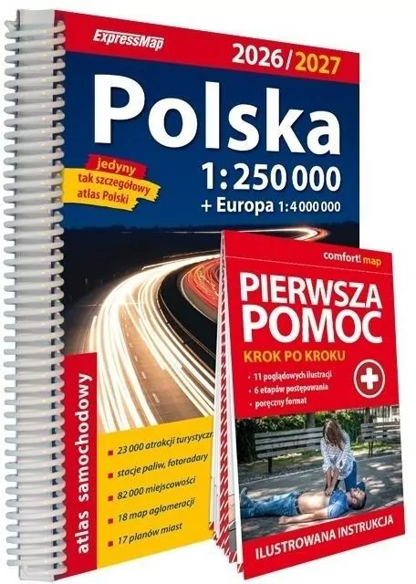 Atlas samochodowy Polska 1:250000 + Pierwsza pomoc - tantis.pl