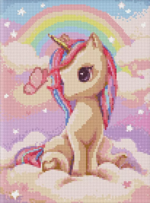 Diamentowa mozaika - Ciekawy jednorożec 30x40cm - tantis.pl