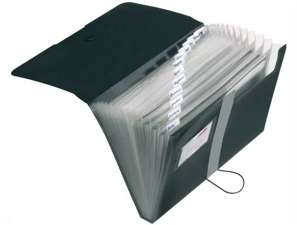 Teczka rozkładana A4 PP 12cz. Czarna - tantis.pl