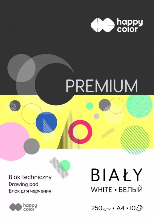 Happy Color. Blok techniczny biały A4. Premium 250g, 20 sztuk - tantis.pl