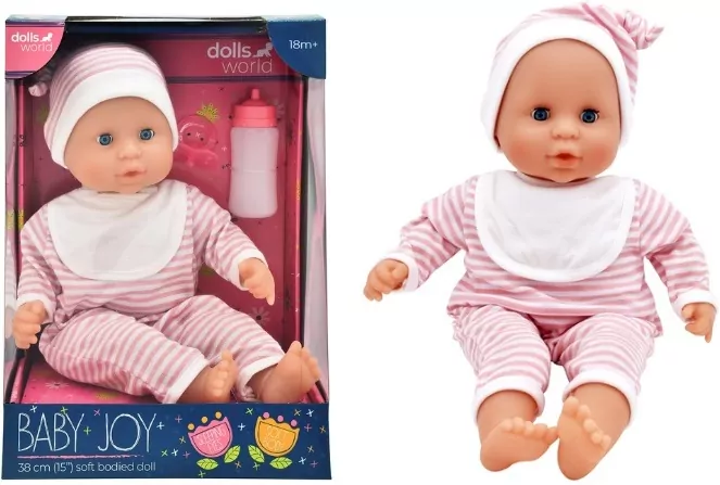 Dolls World Lalka Baby Joy 38cm ubranko w paski - tantis.pl