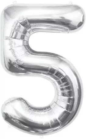 Balon foliowy B&C cyfra 5 srebrna 85cm - tantis.pl