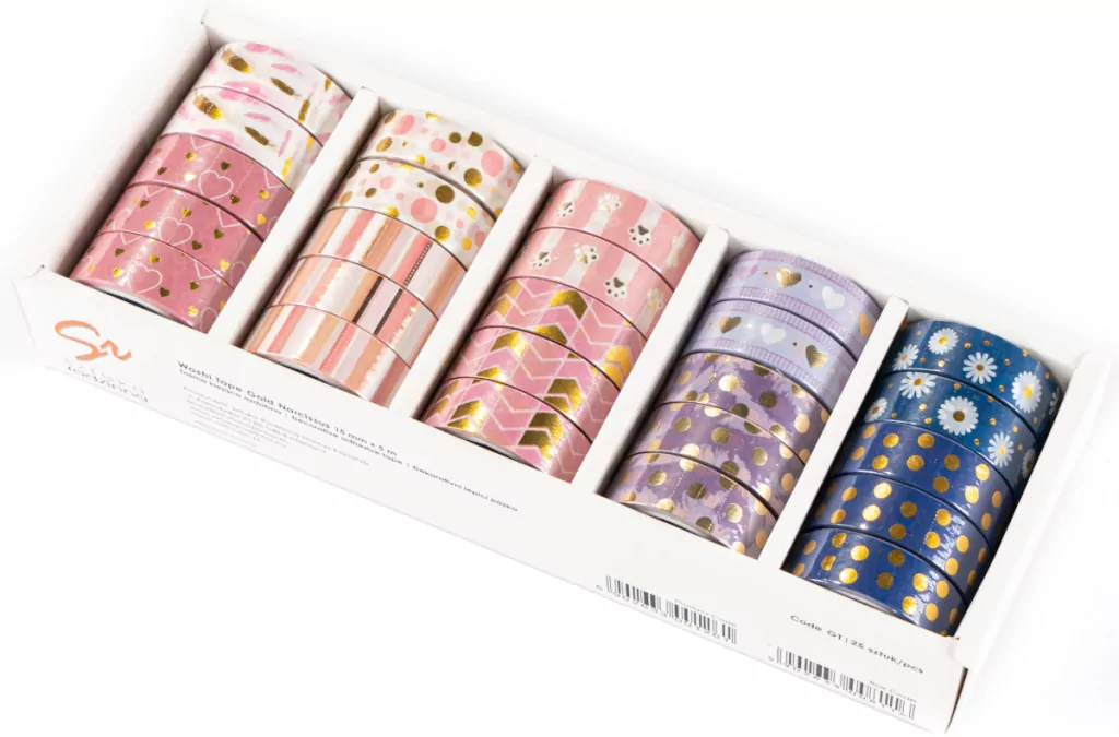 Taśma klejąca dekoracyjna. Washi Tape. Gold Narcissus. Mix - tantis.pl