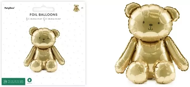 Balon foliowy Miś złoty 43x53cm - tantis.pl