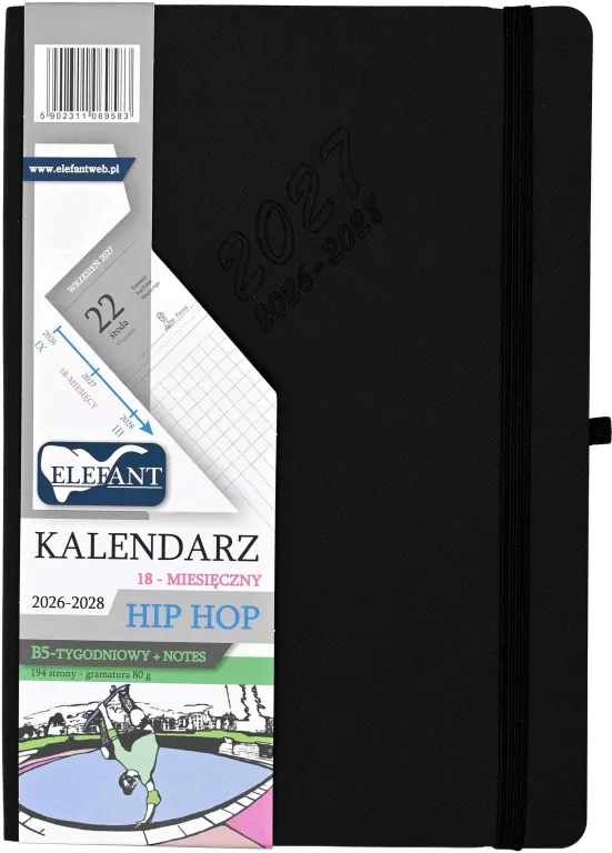 Kalendarz Hip hop 2026/27/28 B5 tyg. czarny - tantis.pl