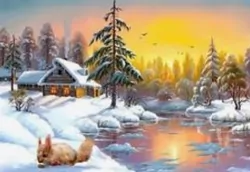 DIAMENTOWA MOZAIKA ZIMA DOM NAD JEZIOREM Z WIEWIÓRKĄ NO-2000736