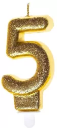 Świeczka urodzinowa 5 złoty brokat