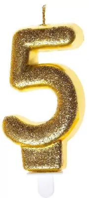 Świeczka urodzinowa 5 złoty brokat