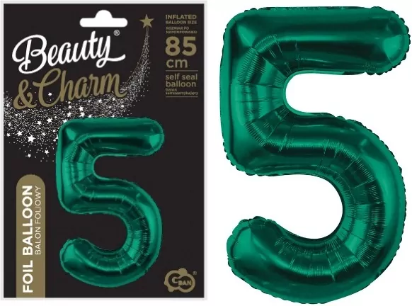 Balon foliowy 5, butelkowa zieleń 85cm - tantis.pl