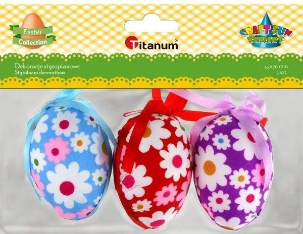 Jajka styropianowe 45x70mm w kwiaty 3szt mix - tantis.pl