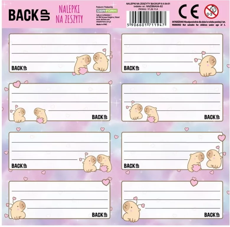 Nalepki na zeszyty Backup 8 a 04  DERFORM - tantis.pl