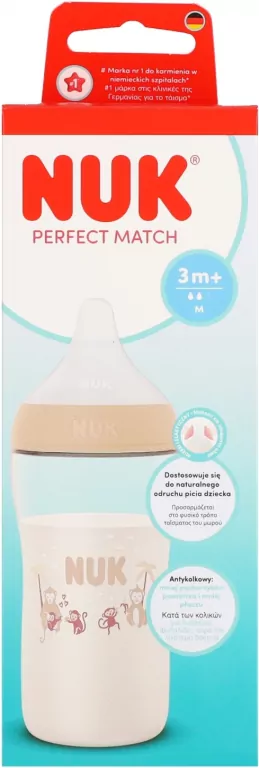 NUK. Perfect Match. Butelka z silikonowym smoczkiem. 260 ml. Małpka - tantis.pl