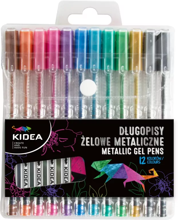 Długopisy żelowe metaliczne 12 kolorów KIDEA - tantis.pl