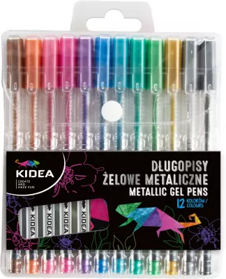 Długopisy żelowe metaliczne 12 kolorów KIDEA