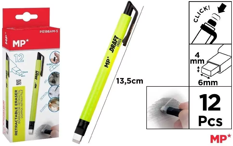 Gumka w długopisie Click żółty korpus (12szt) - tantis.pl