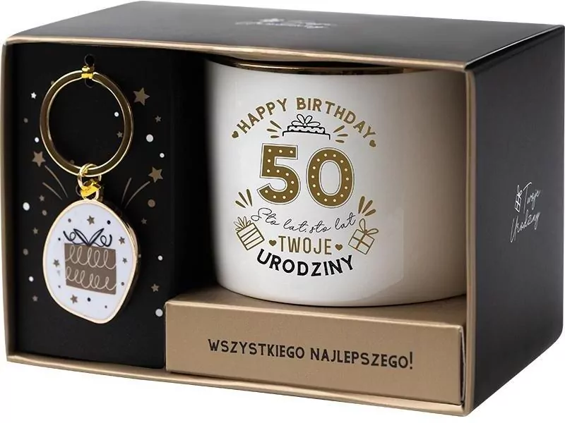 Zestaw prezentowy na 50 urodziny biało-złoty - tantis.pl