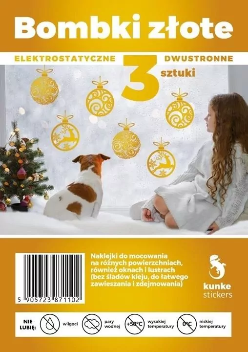 Bombki dwustronne elektrostatyczne, złote - tantis.pl