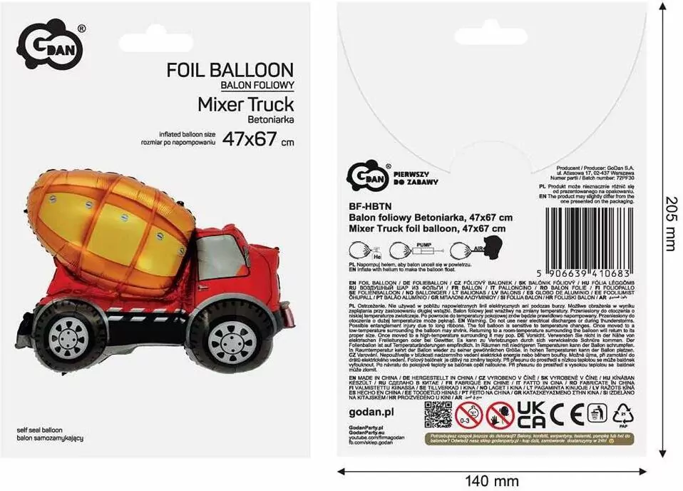 Balon foliowy Betoniarka 47x67cm - tantis.pl