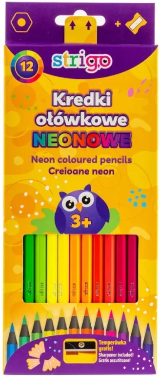 Kredki ołówkowe czarne drewno. 12 kolorów + temperówka - tantis.pl