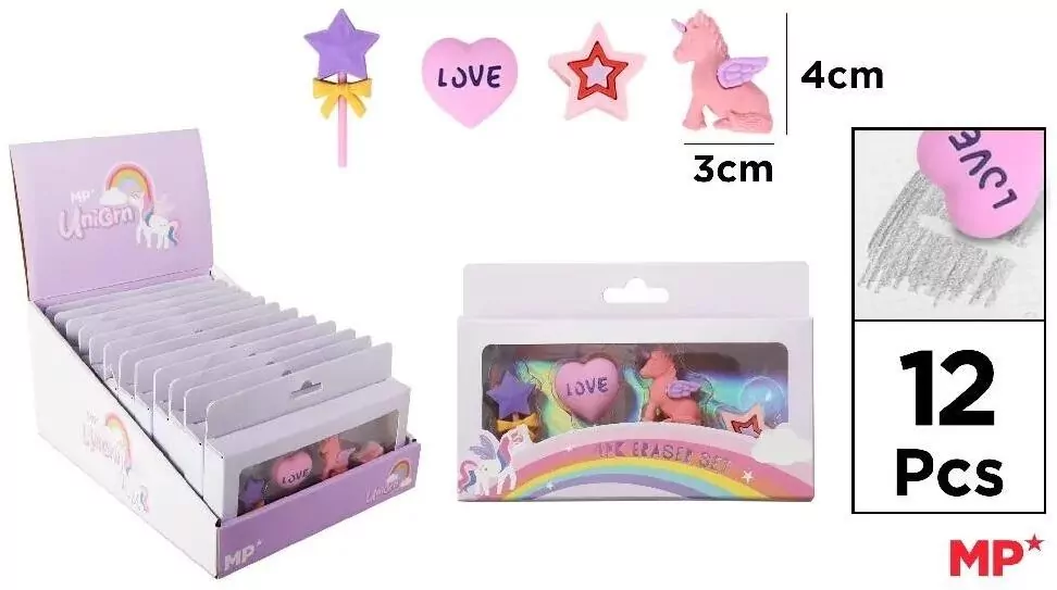 Gumki ścieralne Unicorn 4szt - tantis.pl