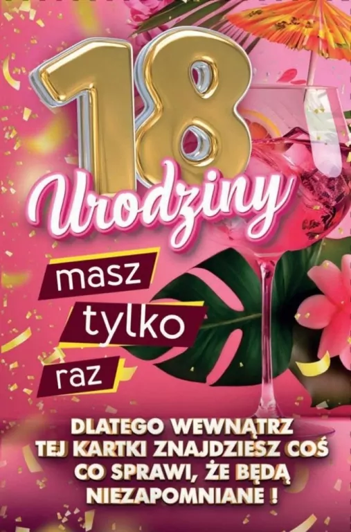 Karnet Urodziny z nakładką na butelkę 18 - tantis.pl