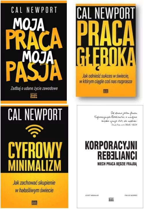 Pakiet: Moja praca, moja pasja. Zadbaj o udane życie zawodowe/ Praca głęboka. Jak odnieść sukces w świecie w którym ciągle coś nas rozprasza/ Cyfrowy minimalizm. Jak zachować skupienie w hałaśliwym świecie/ Korporacyjni Rebelianci. Niech praca będzie fraj - tantis.pl