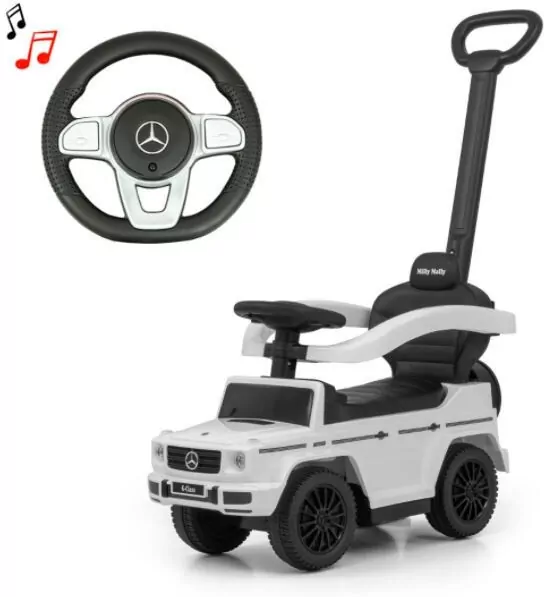 Pojazd z rączką jeździk Mercedes biały White Milly Mally - tantis.pl