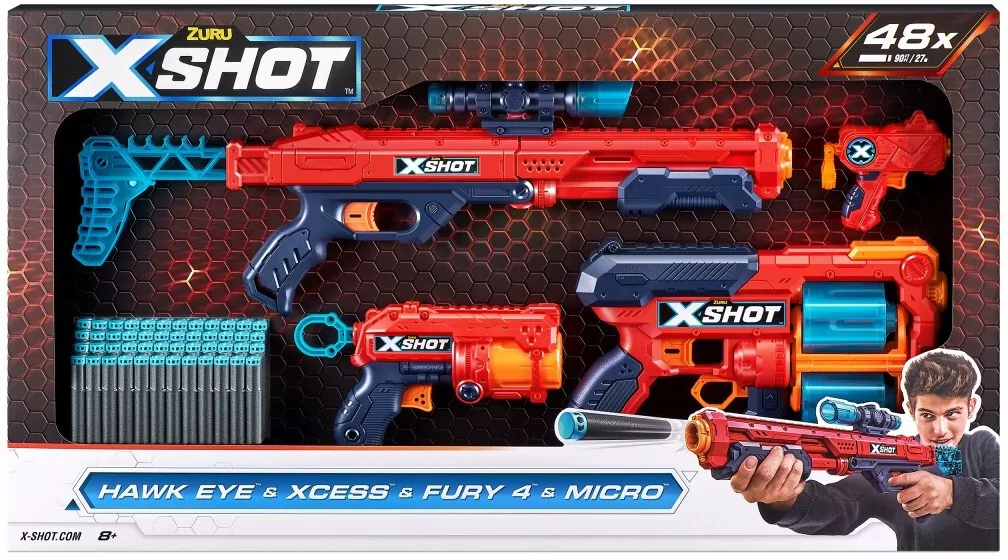 X-Shot. Zestaw wyrzutni Excel Combo Hawk + Xcess + Fury 4 + Micro - tantis.pl