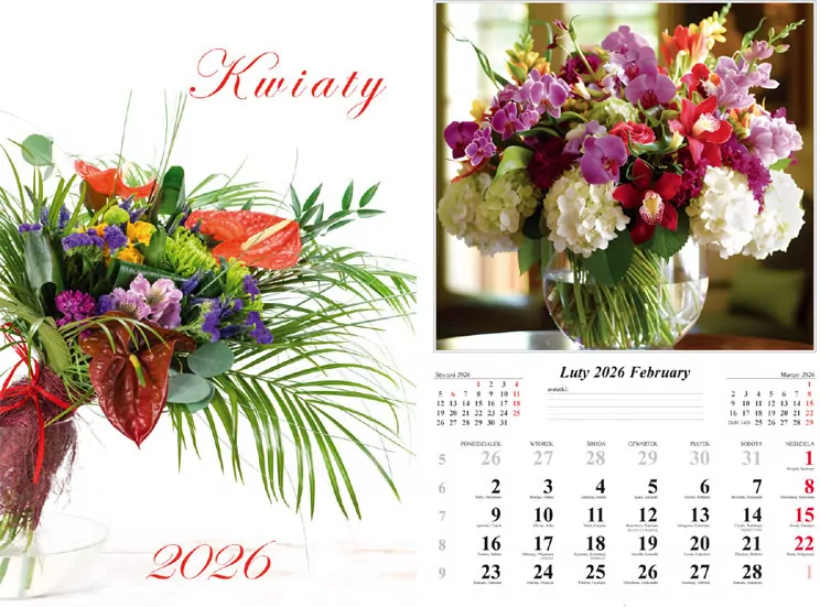 Kalendarz 2026 ścienny Kwiaty - tantis.pl