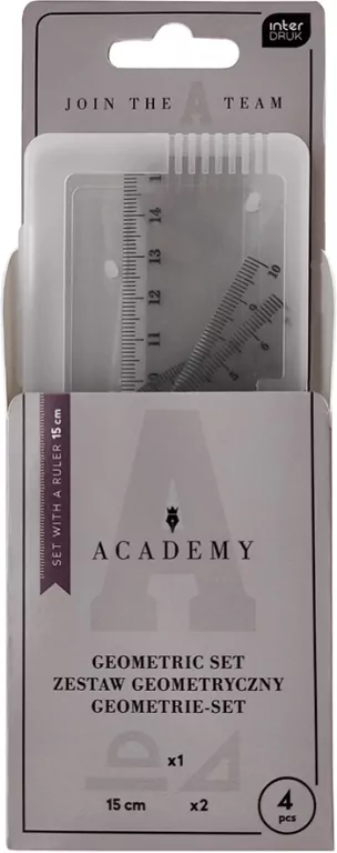 Zestaw geometryczny Academy z linijką 15cm mix - tantis.pl