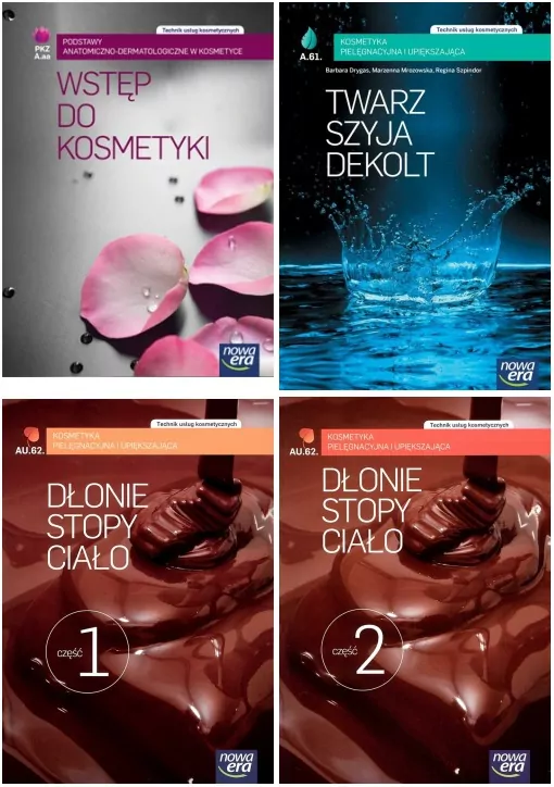 Pakiet: Technik usług kosmetycznych. Podstawy anatomiczno-dermatologiczne w kosmetyce. PKZ (A.aa). Wstęp do kosmetyki / Kosmetyka pielęgnacyjna i upiększająca. A.61. Twarz, szyja, dekolt / AU.62. Dłonie, stopy, ciało. Część 1 / AU.62. Dłonie, stopy, ciało - tantis.pl