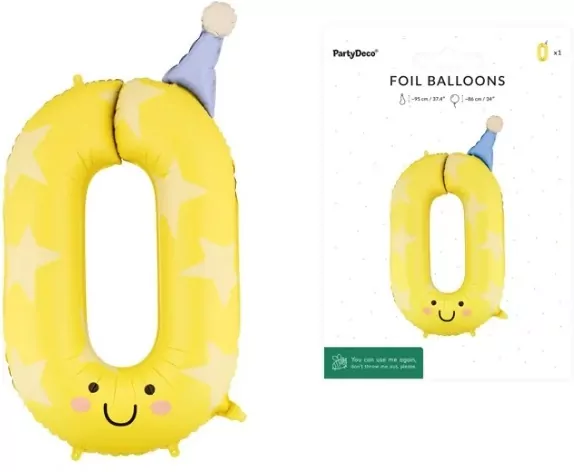 Balon foliowy Cyfra 0 żółty 86cm - tantis.pl