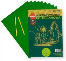 Wydrapywanka hologramowa A4 (10 arkuszy) złoto-zielona + 2 rylce