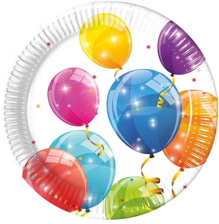 Talerzyki papierowe Sparkling Balloons 20cm 8szt - tantis.pl