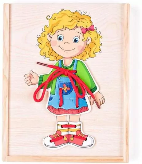Drewniana układanka Dziewczynka do przebierania Przeplatanka 90017 Woody - tantis.pl