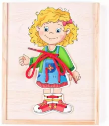 Drewniana układanka Dziewczynka do przebierania Przeplatanka 90017 Woody