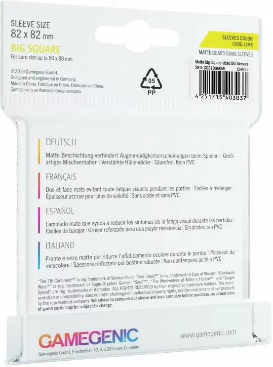 Gamegenic: Matte Big Square-Sized Sleeves 82x82mm - tantis.pl