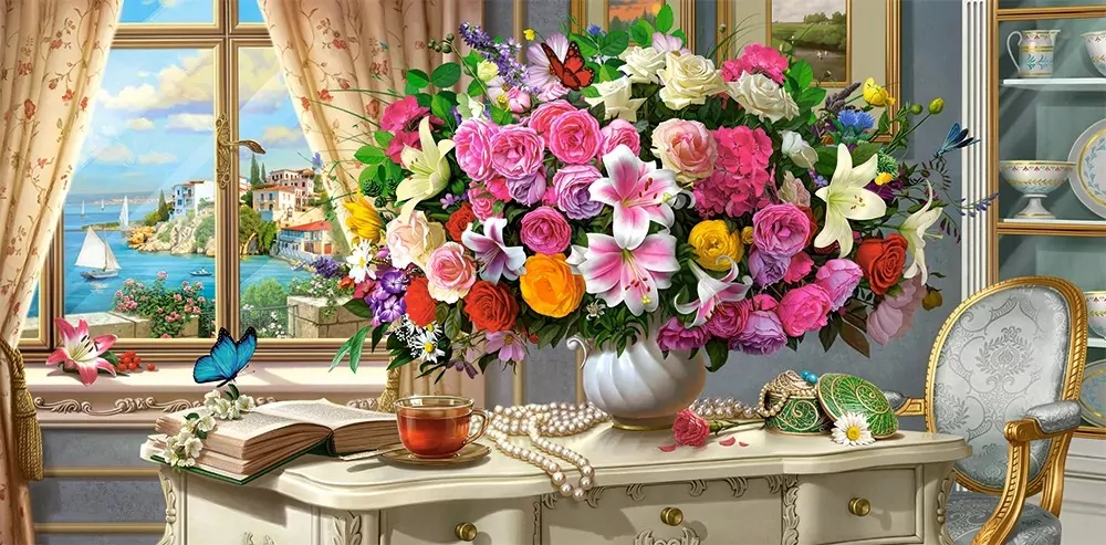 Puzzle 4000. Summer Flowers and Cup of Tea - tantis.pl