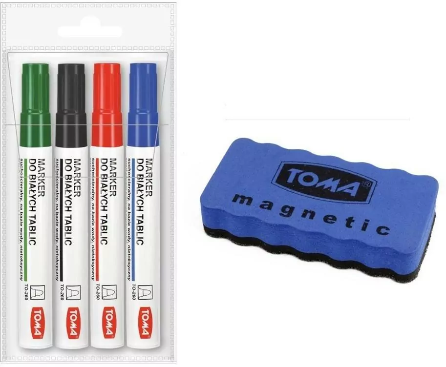 Marker do białych tablic 4 sztuki + ścieracz - tantis.pl