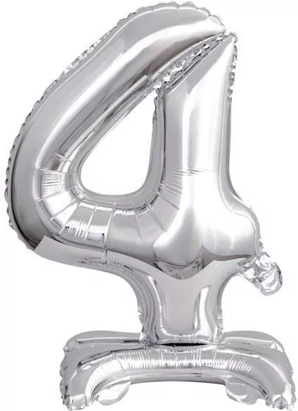 Balon foliowy mini cyfra 4 na stojaku srebrna - tantis.pl