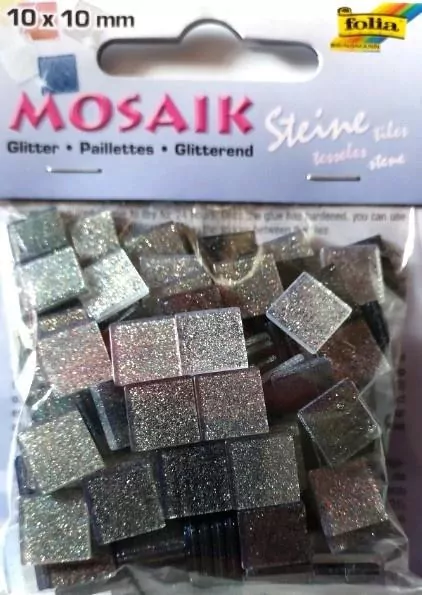 Mozaika kamyczki brokatowe 10x10mm szara - tantis.pl
