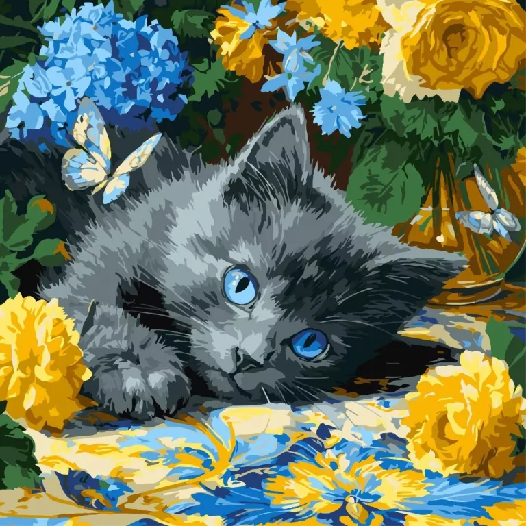 Malowanie po numerach - Błękitnookie kocię 40x40cm - tantis.pl