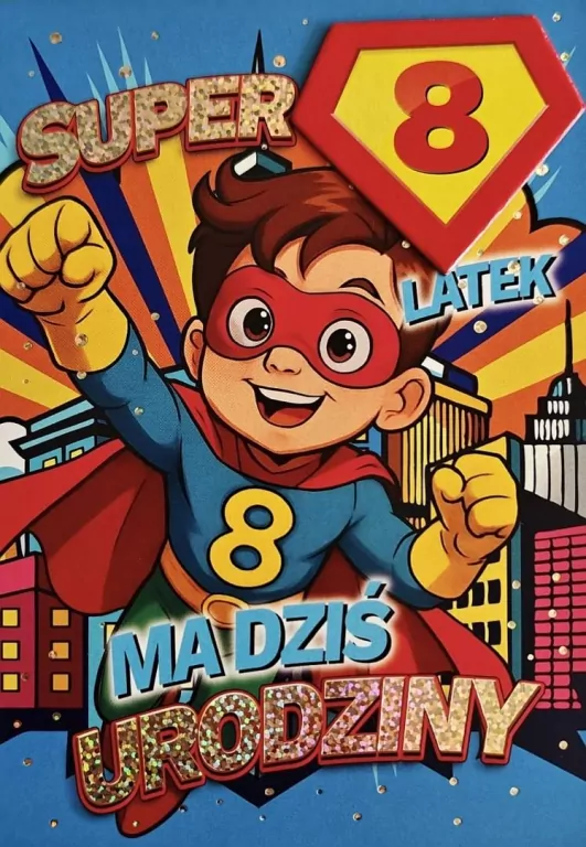Karnet Urodziny 8 chłopiec - Superbohater - tantis.pl