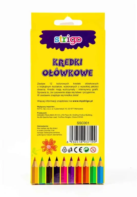 Kredki trójkątne ołówkowe 12 kolorów STRIGO - tantis.pl