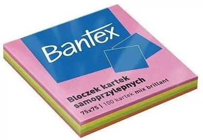 Bloczek samoprzylepny 75x75mm 100K mix BANTEX - tantis.pl