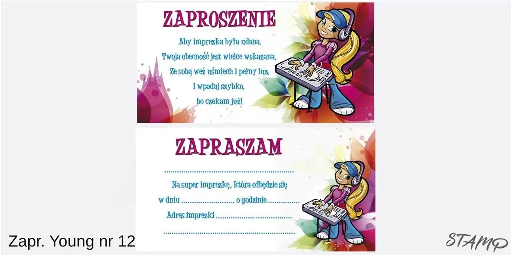 Zaproszenia Young Dziewczynka wzór nr 12 10szt - tantis.pl