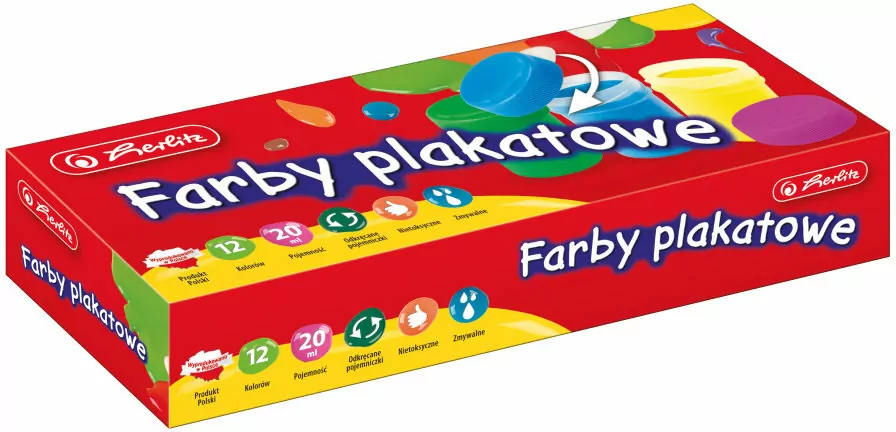Farby plakatowe szkolne 12 kolorów - tantis.pl