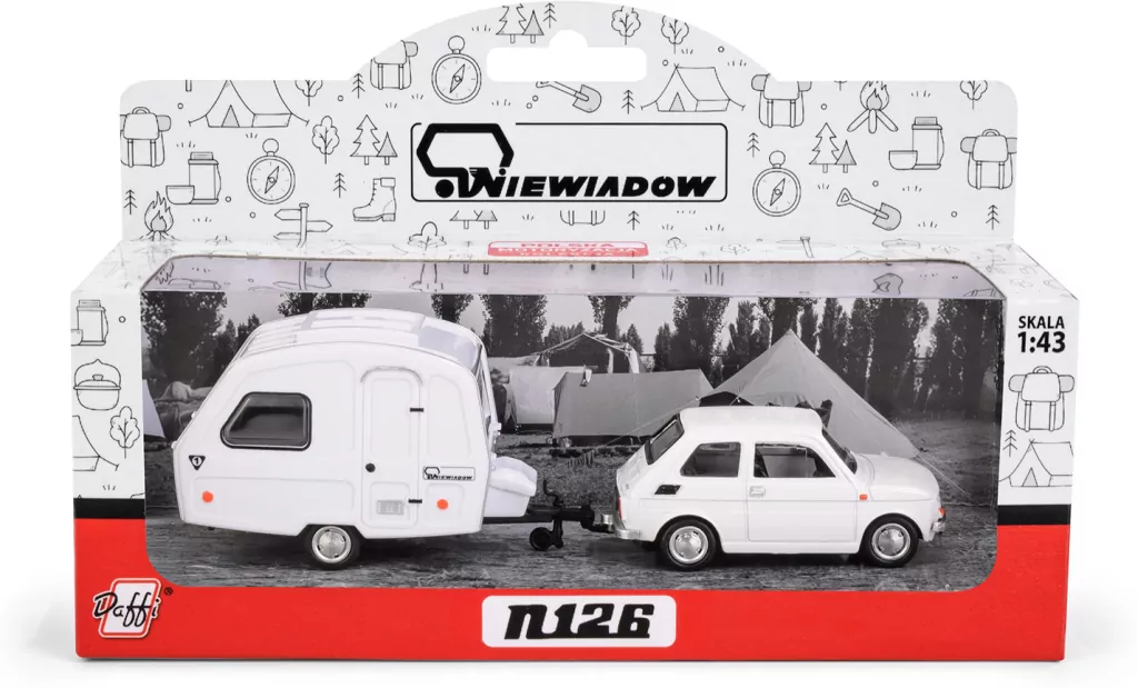 Fiat 126p + przyczepa Niewiadów Kemping biały - tantis.pl